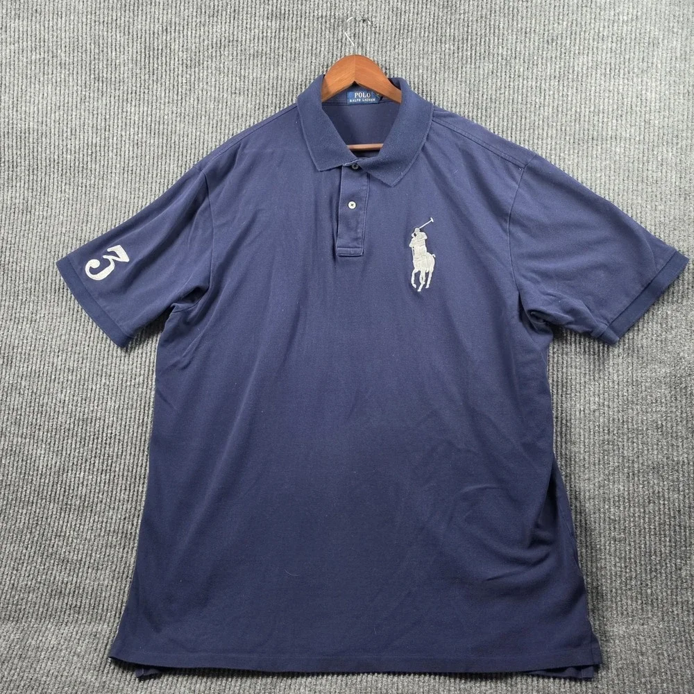 Polo Ralph Lauren Mens 2XLT‎ Tall Navy Blue Short Sleeve Polo Shirt Big Pony #3